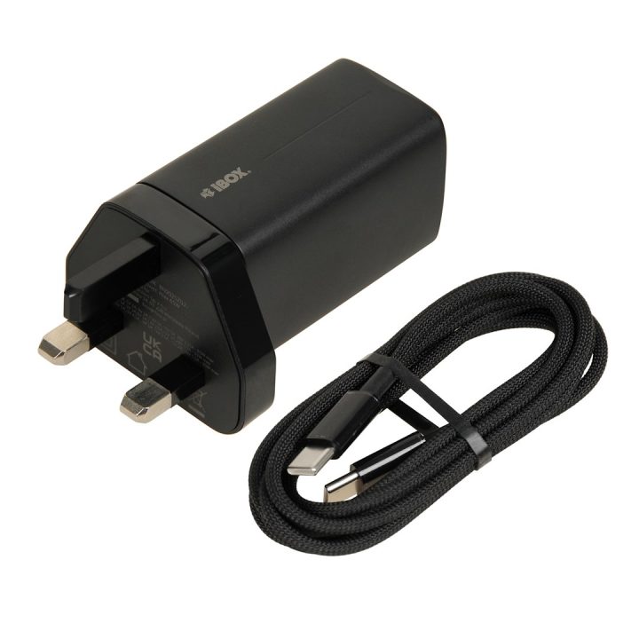 iBOX C-65 Black GaN 65W universal charger UK plug