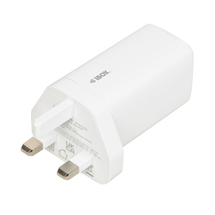 iBOX C-65 White GaN 65W universal charger UK plug