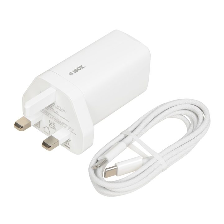 iBOX C-65 White GaN 65W universal charger UK plug