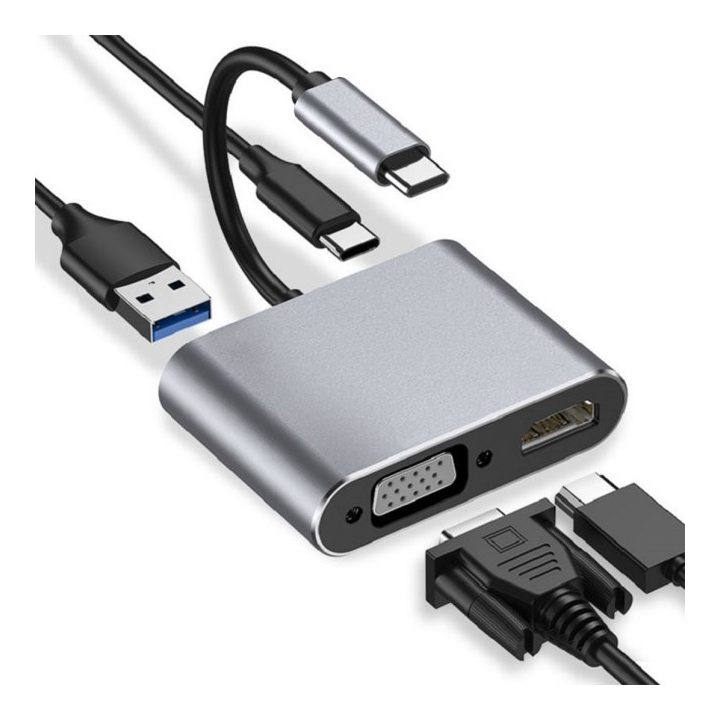 iBox IUHCHDVGA USB Type-C Hub 4-in-1 USB 3.0 + PD 100W + HDMI 4K 30Hz + VGA Full HD