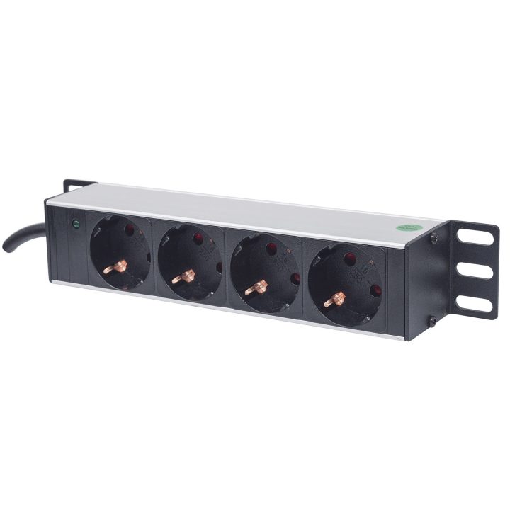 Intellinet 10 1U Rackmount 4-Output Power Distribution Unit (PDU) EU CEE 7/3 Outlets With Power Indicator No Surge Protection Bu