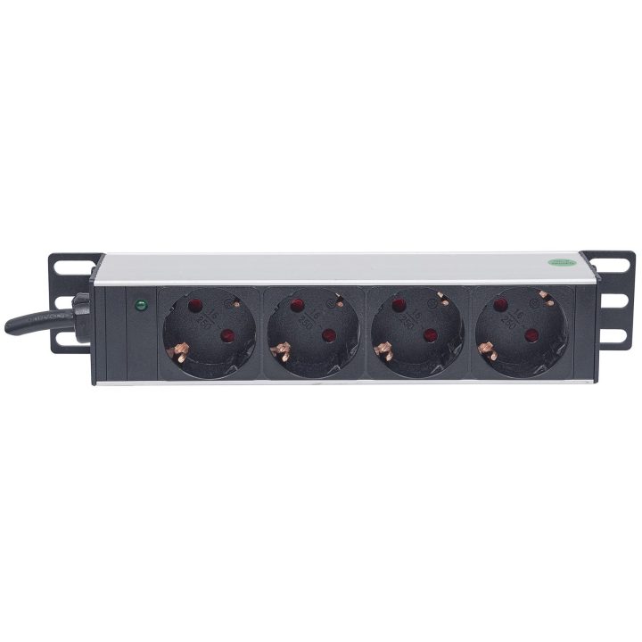Intellinet 10 1U Rackmount 4-Output Power Distribution Unit (PDU) EU CEE 7/3 Outlets With Power Indicator No Surge Protection Bu