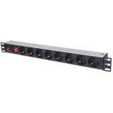 Intellinet 19 1U Rackmount 8-Way Power Strip - German Type With On/Off Switch and Overload Protection 3m Power Cord (Euro 2-pin