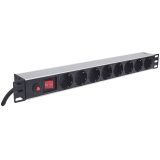 Intellinet 19 1U Rackmount 8-Way Power Strip - German Type With On/Off Switch and Overload Protection 3m Power Cord (Euro 2-pin