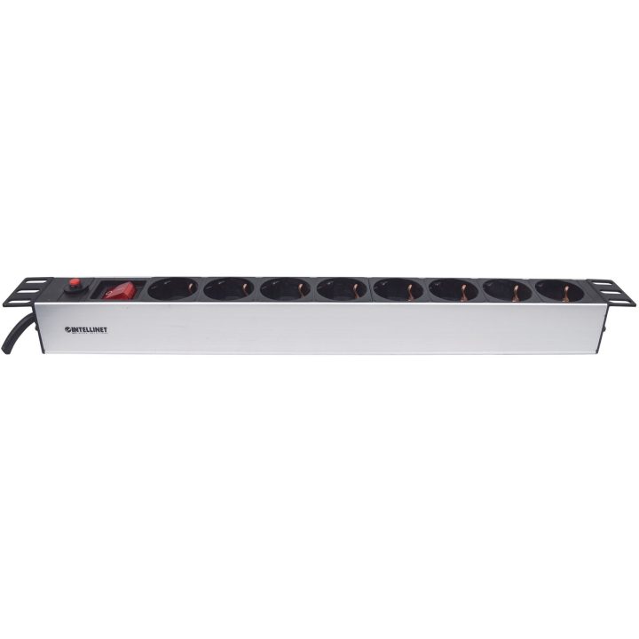 Intellinet 19 1U Rackmount 8-Way Power Strip - German Type With On/Off Switch and Overload Protection 3m Power Cord (Euro 2-pin