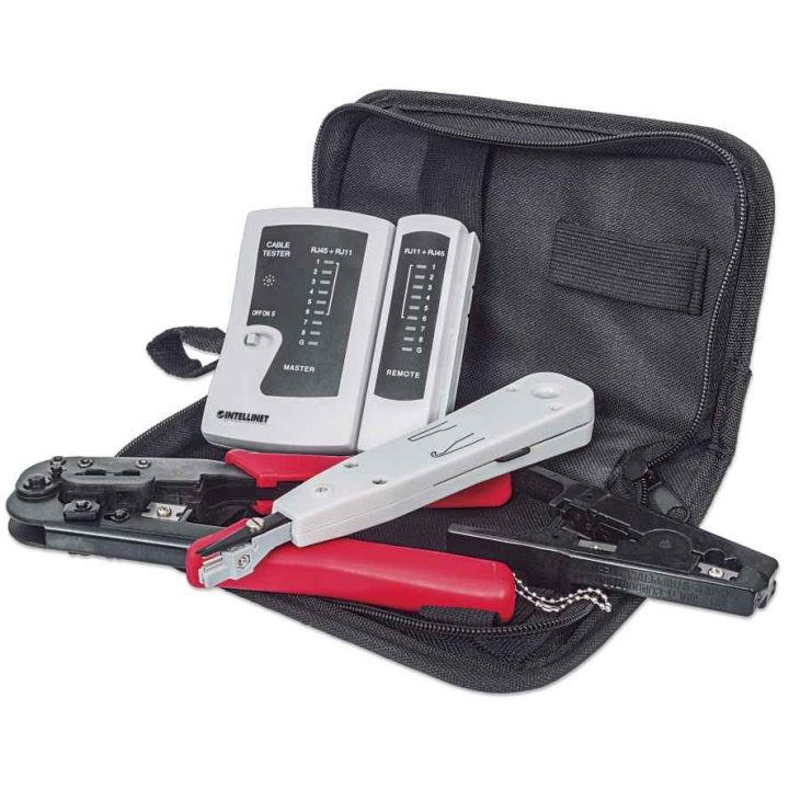Intellinet 4-Piece Network Tool Kit 4 Tool Network Kit Composed of LAN Tester LSA punch down tool Crimping Tool and Cut and Stri