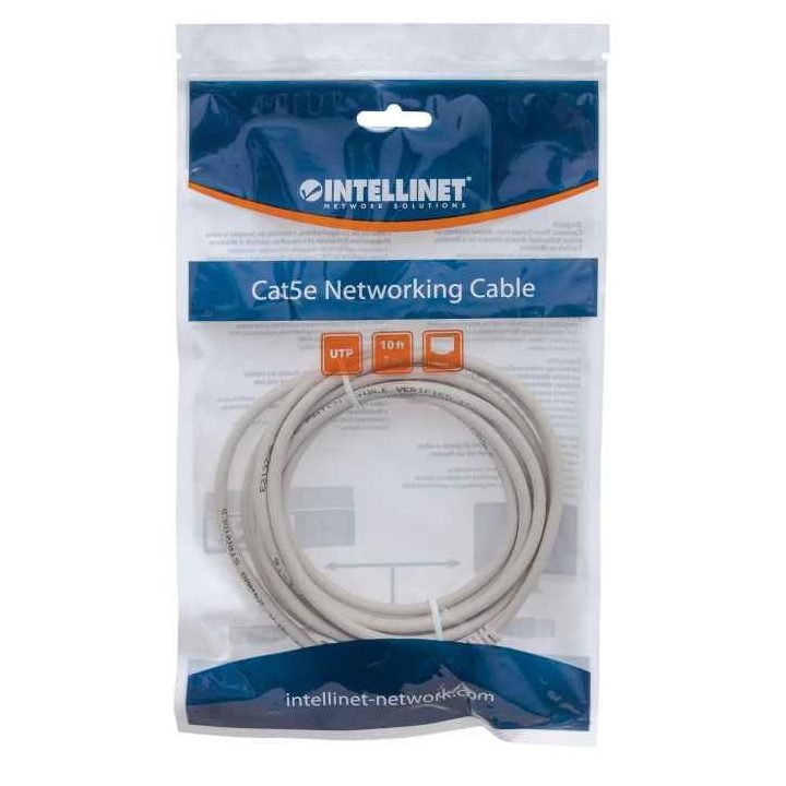 Intellinet Network Patch Cable Cat5e 3m Grey CCA U/UTP PVC RJ45 Gold Plated Contacts Snagless Booted Lifetime Warranty